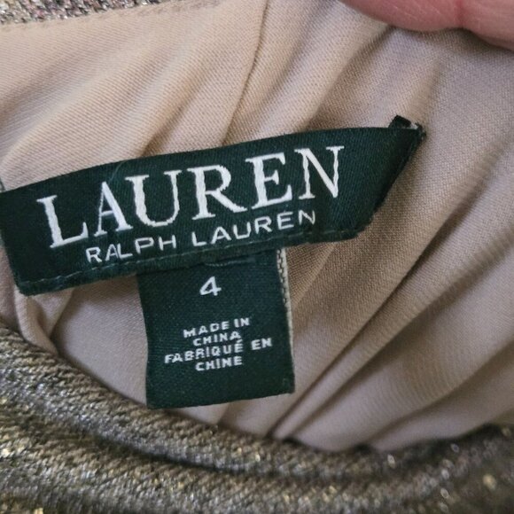 Lauren Ralph Lauren Gold Metallic Ruched Draped Back Column Maxi Dress Size 4 - Picture 5 of 5